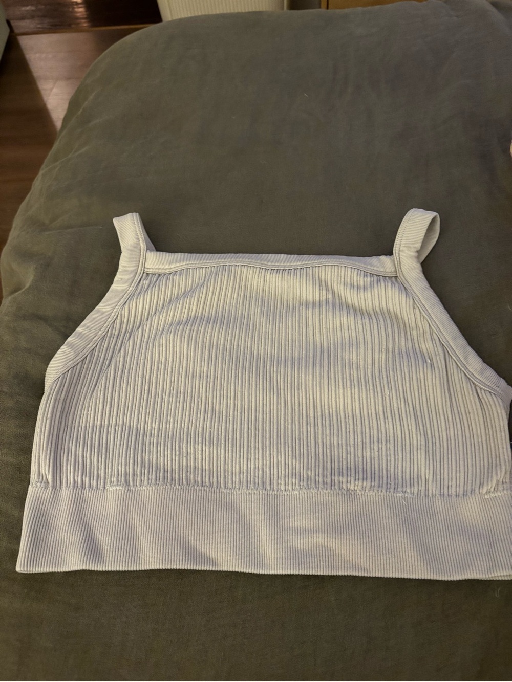 Ribbed grey AERIE LONGLINE sports bra size large no pads